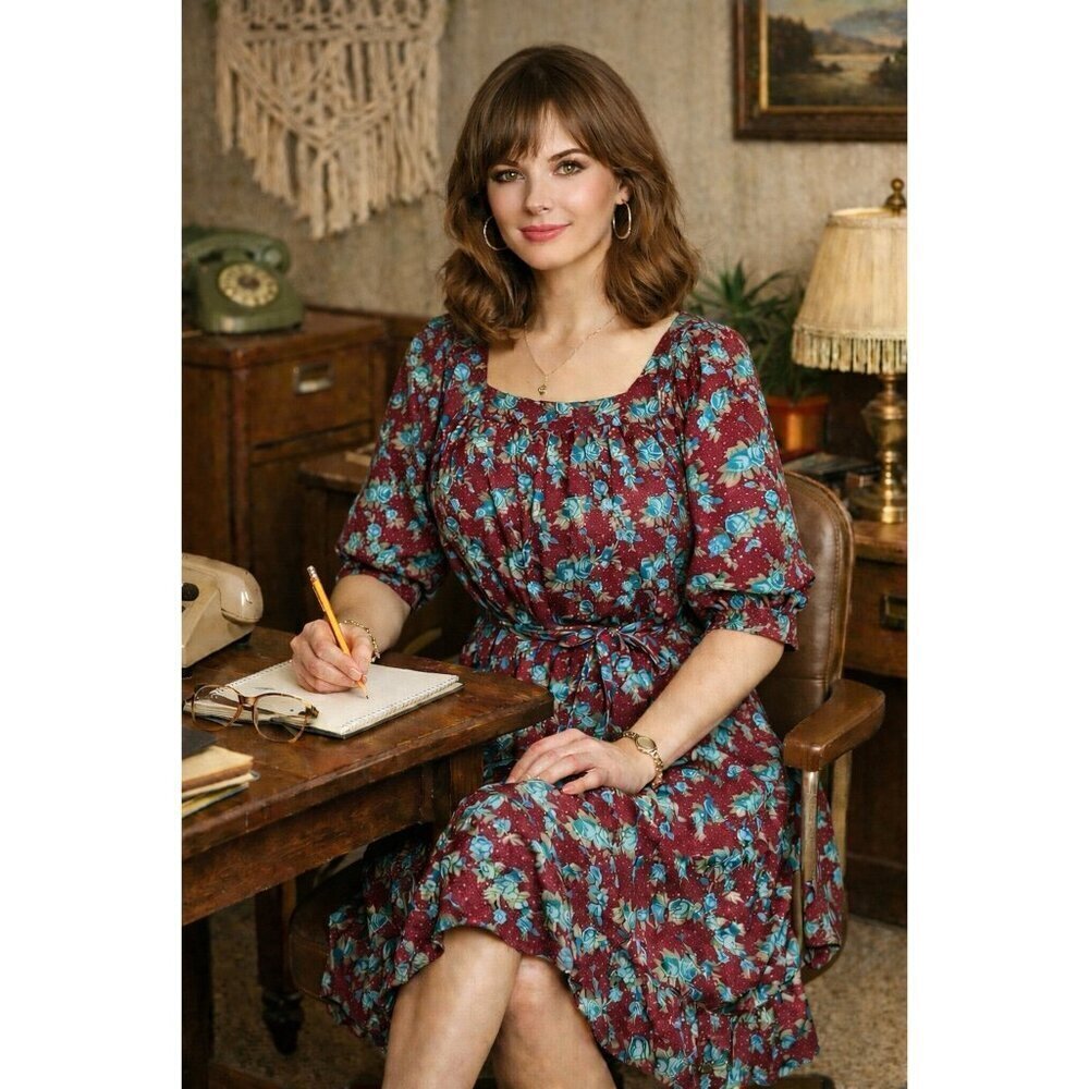 Vintage 1970s Ilse Smith For Reuben Thomas Dress Sz Small Brown Floral Blouson